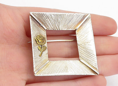 YANNIS 925 Sterling Silver  Vintage 2 Tone Rose Flower Frame Brooch Pin BP1477