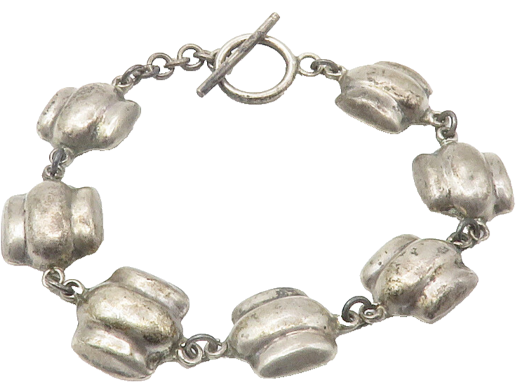 MEXICO 925 Sterling Silver  Vintage Dark Tone Fluted Chain Bracelet  BT5657