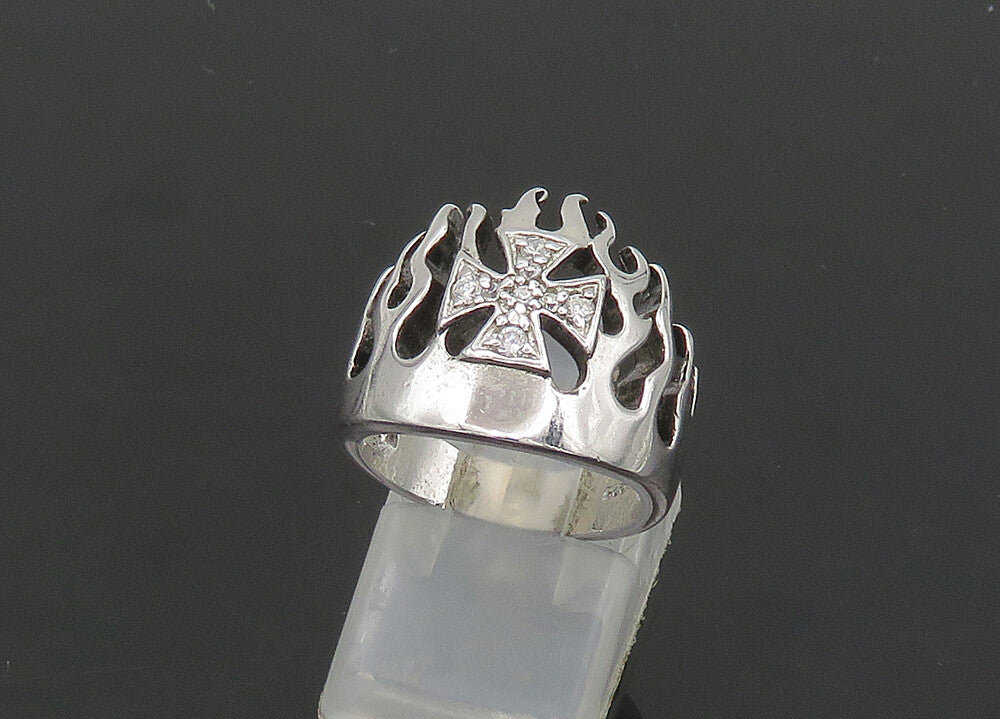 925 Sterling Silver  Vintage Topaz Fire Flames Cross Band Ring Sz 6  RG21001