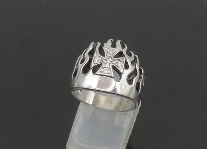 925 Sterling Silver  Vintage Topaz Fire Flames Cross Band Ring Sz 6  RG21001