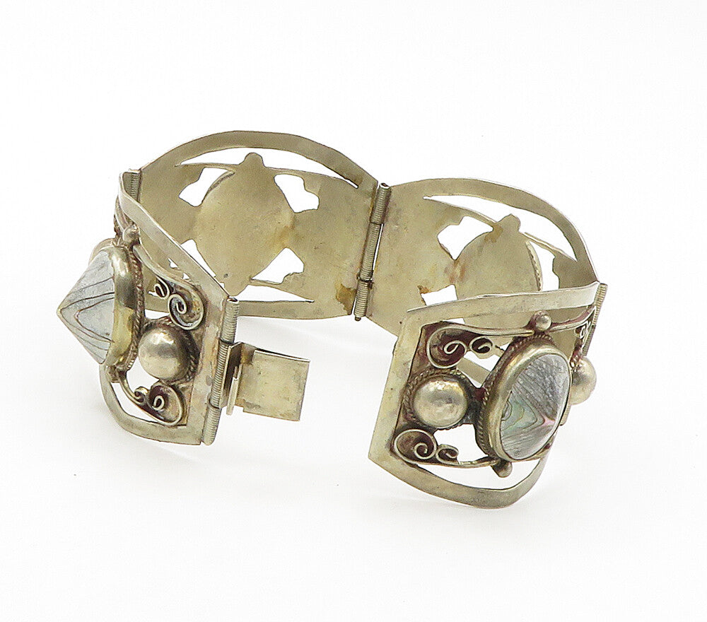 MEXICO 925 Sterling Silver  Vintage Abalone Shell Swirl Chain Bracelet  BT6149