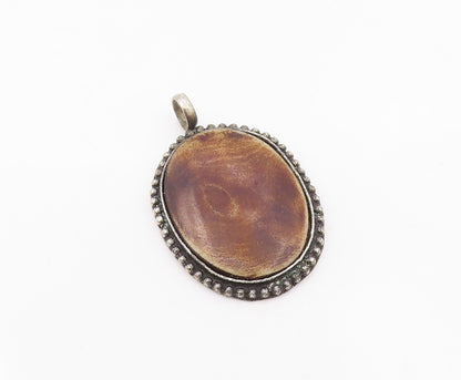 925 Sterling Silver  Vintage Brown Jasper Oxidized Bubble Trim Pendant  PT6743
