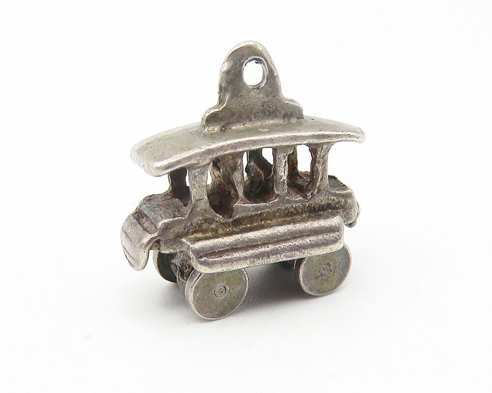 925 Sterling Silver  Vintage Petite Dark Tone Trolley Car Pendant  PT9382