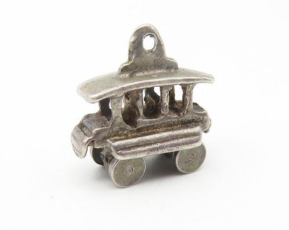 925 Sterling Silver  Vintage Petite Dark Tone Trolley Car Pendant  PT9382