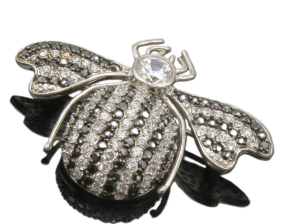925 Sterling Silver  Cubic Zirconia & Black Hematite Fly Brooch Pin  BP5255