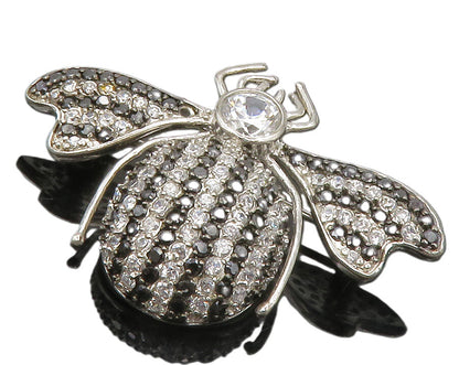 925 Sterling Silver  Cubic Zirconia & Black Hematite Fly Brooch Pin  BP5255