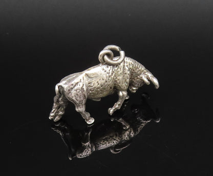 925 Sterling Silver  Vintage Sculpted Charging Bull Drop Pendant  PT21786