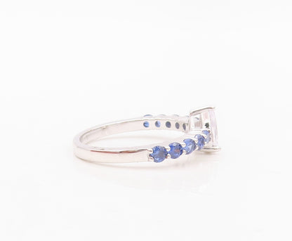 925 Sterling Silver Vintage Ring Drop Cut CZ Round Sapphire Band  Sz 7 RG30143