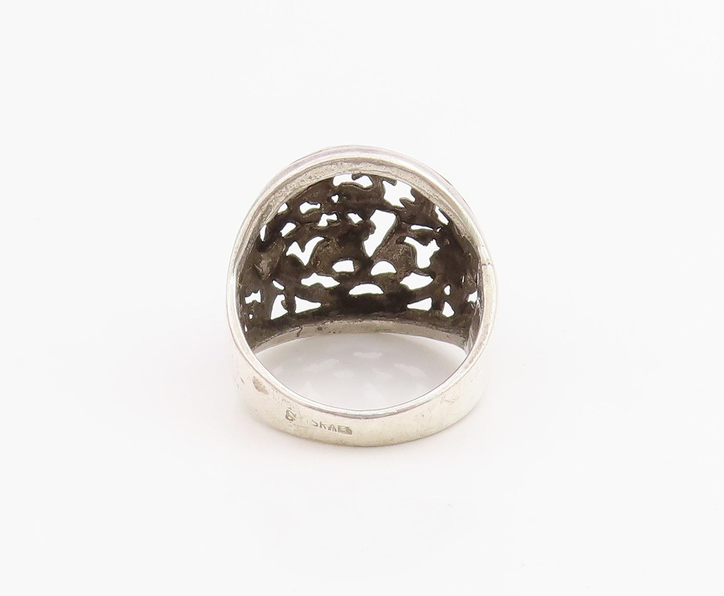925 Sterling Silver Vintage Ring ISRAEL Floral Filigree Dome Band Sz 6.5 RG33821