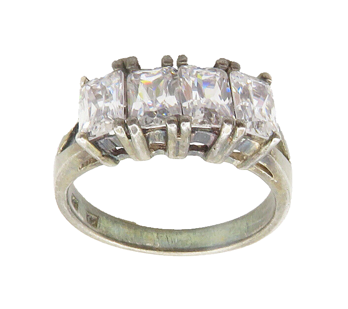 925 Sterling Silver  Vintage Prong Set Cubic Zirconia Band Ring Sz 8  RG19117