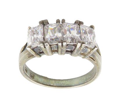 925 Sterling Silver  Vintage Prong Set Cubic Zirconia Band Ring Sz 8  RG19117