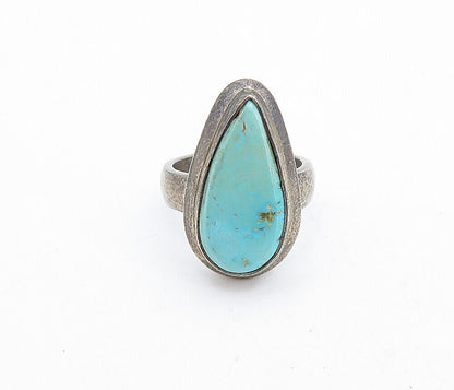 925 Sterling Silver  Vintage Turquoise Tear Drop Cocktail Ring Sz 6  RG6169