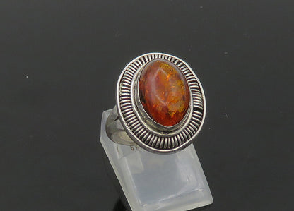 925 Sterling Silver  Vintage Cabochon Cut Amber Cocktail Ring Sz 5  RG21732