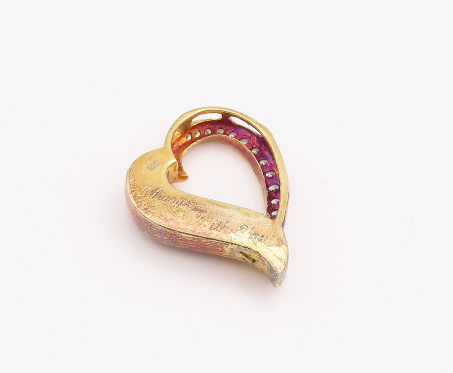 925 Sterling Silver Vintage Pendant Gold Plated Topaz Inlay Heart  PT23187