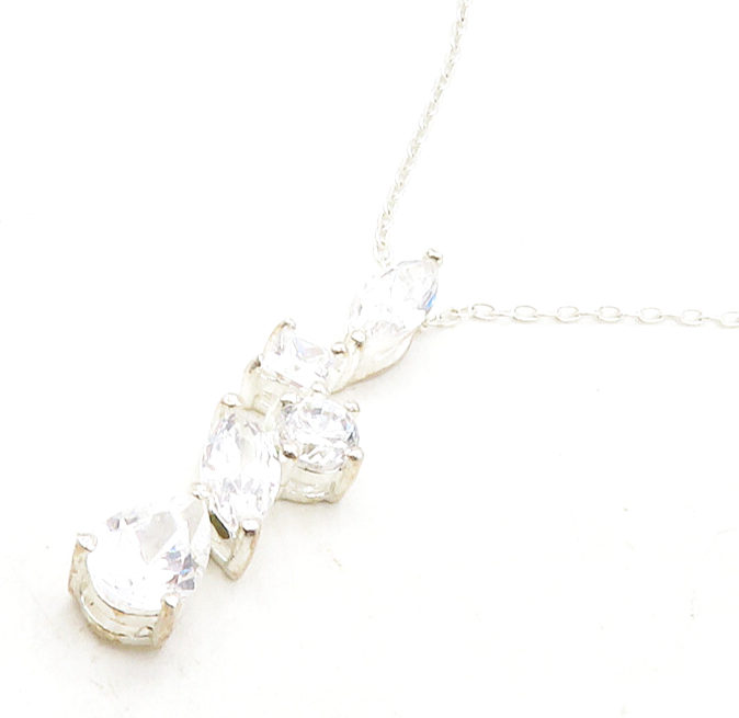 925 Sterling Silver Vintage Multi Shape Cubic Zirconia Chain Necklace NE2210