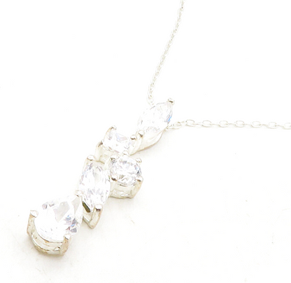925 Sterling Silver Vintage Multi Shape Cubic Zirconia Chain Necklace NE2210