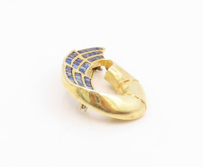 925 Sterling Silver Vintage Brooch Gold Plated Channel Set Sapphire Pin  BP12234