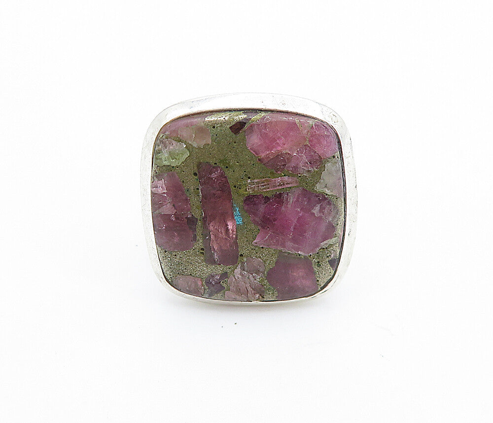 925 Sterling Silver Purple Jasper Square Shiny Cocktail Ring Sz 7.5 RG7777