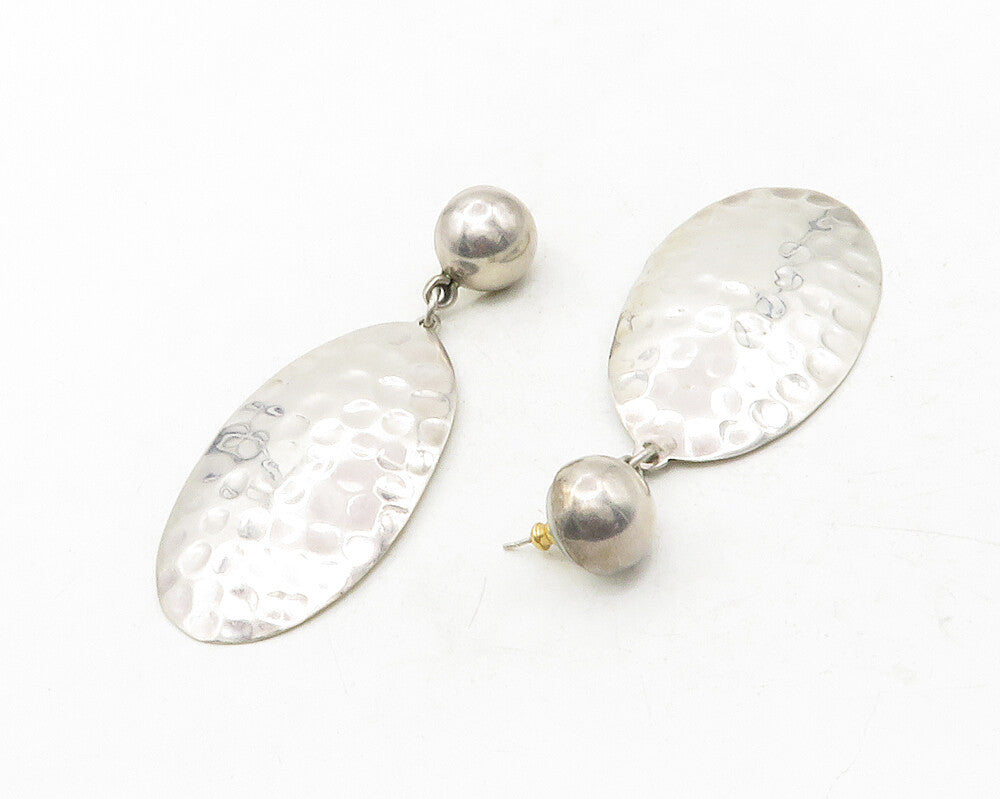 MEXICO 925 Silver  Vintage Hammered Oval Linked Non Pierce Earrings  EG6373