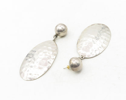 MEXICO 925 Silver  Vintage Hammered Oval Linked Non Pierce Earrings  EG6373