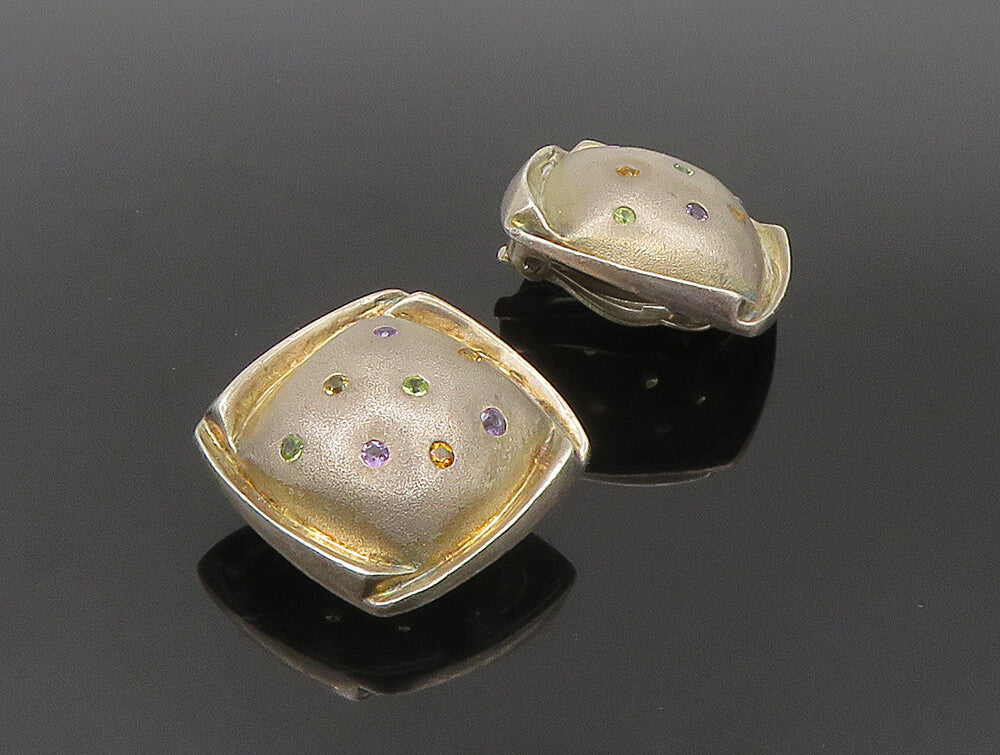 925 Silver  Vintage Amethyst Citrine & Peridot Non Pierce Earrings  EG11514