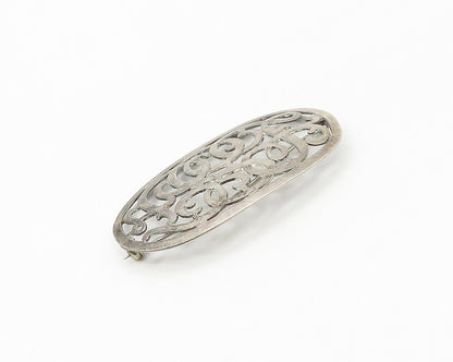 925 Sterling Silver  Vintage Smooth Dark Tone Cutout Swirl Brooch Pin  BP6810