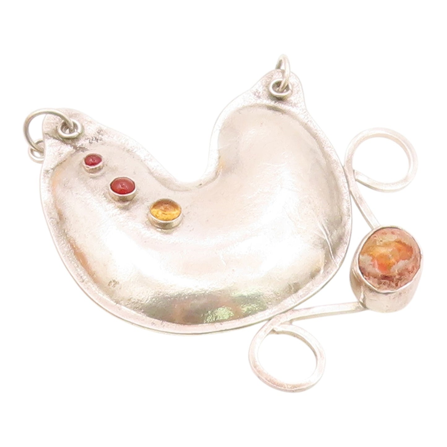 925 Sterling Silver  Vintage Carnelian & Citrine Heavy Pendant (NOISE) PT16439