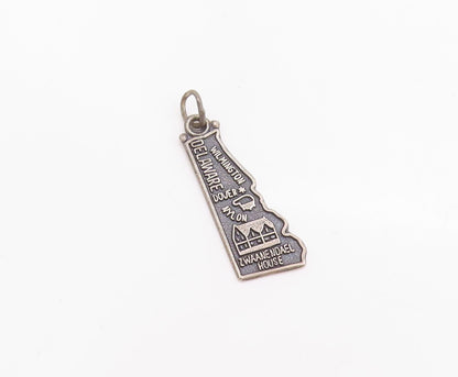 925 Sterling Silver Vintage Pendant Historic Delaware State Map Charm  PT24775