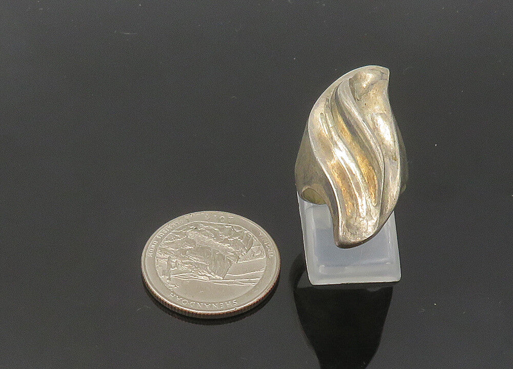 925 Sterling Silver  Vintage Shiny Sculpted Swirl Band Ring Sz 7  RG21356
