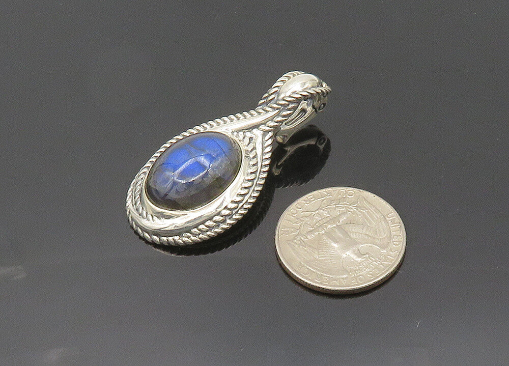CAROLYN POLLACK 925 Silver  Vintage Cabochon Cut Labradorite Pendant  PT16168