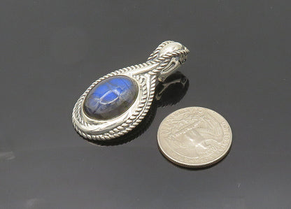CAROLYN POLLACK 925 Silver  Vintage Cabochon Cut Labradorite Pendant  PT16168