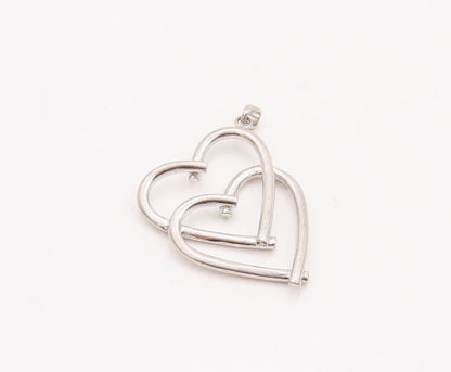 925 Sterling Silver Vintage Pendant CZ Beaded Double Heart Cutout   PT23148