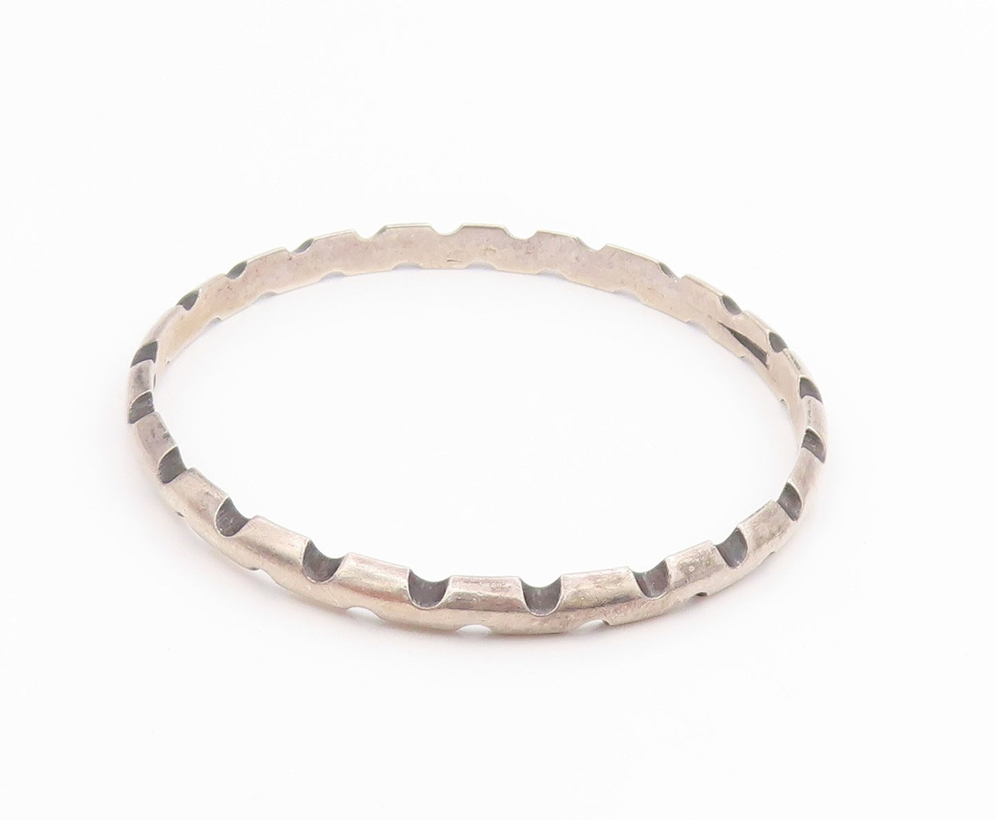 925 Sterling Silver Vintage Bracelet ANTONIO PINEDA Solid Notched Bangle BT11645