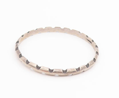 925 Sterling Silver Vintage Bracelet ANTONIO PINEDA Solid Notched Bangle BT11645