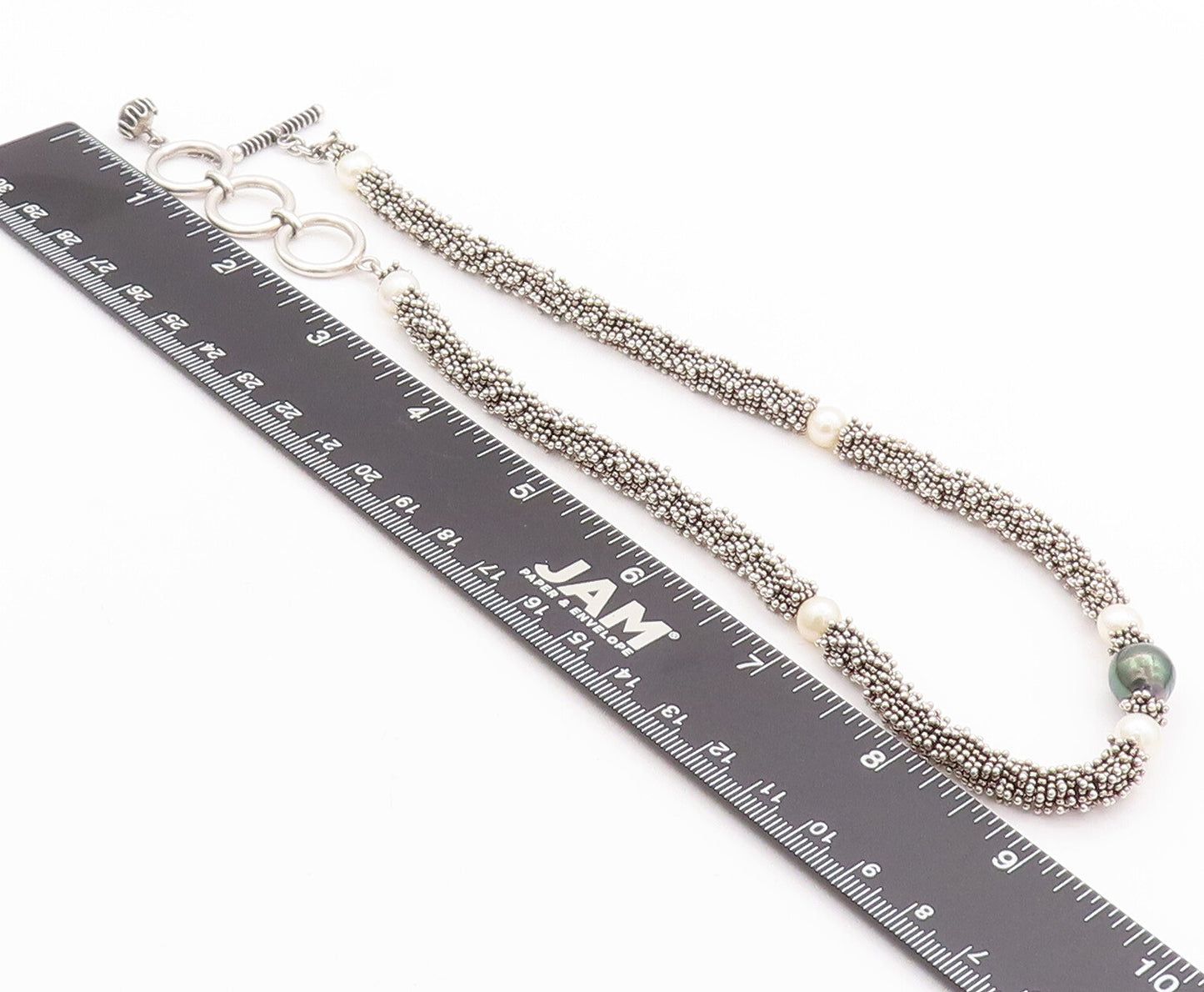 925 Sterling Silver Vintage Necklace DEBORAH ARMSTRONG Carved Pearls  NE4297