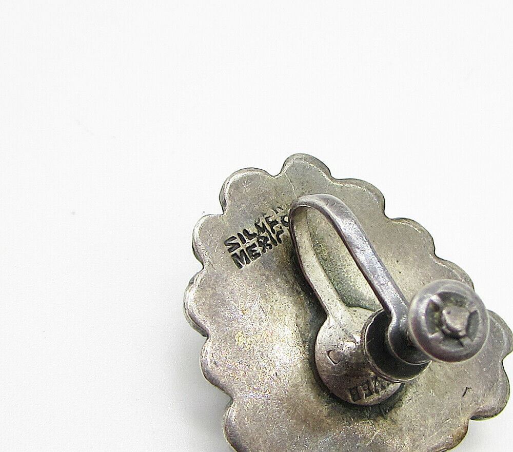 MEXICO 925 Silver  Vintage Carved Onyx Non Pierced Screw Back Earrings  EG1966