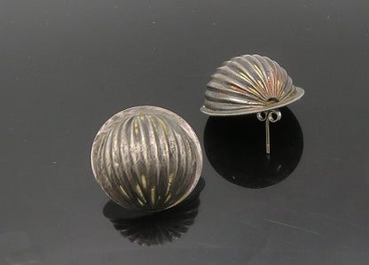 925 Sterling Silver  Vintage Oxidized Hollow Fluted Drop Earrings  EG9768