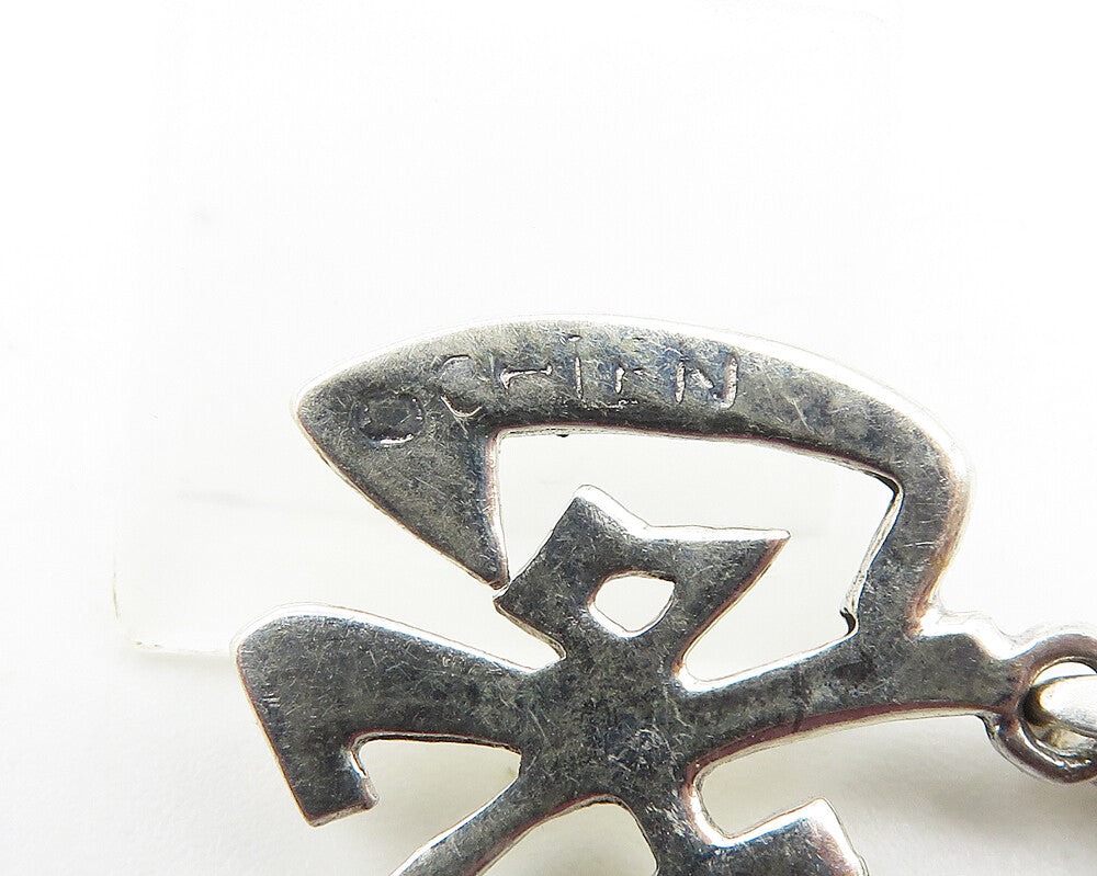 925 Sterling Silver  Vintage Shiny Smooth Chinese Character Pendant  PT8215