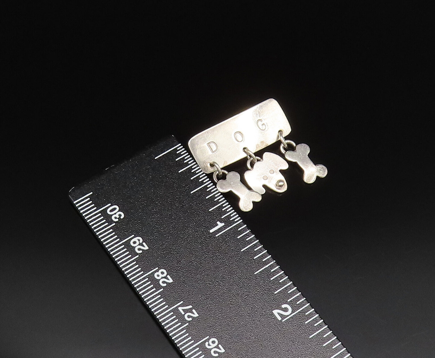 A&J HARVEY 925 Silver  Vintage Engraved Dog & Bones Charm Brooch Pin  BP9722
