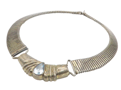925 Sterling Silver  Vintage Blue Gemstone Flexible Collar Necklace  NE3170