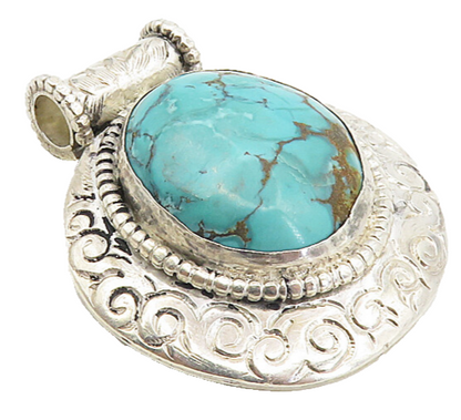 925 Sterling Silver  Vintage Turquoise Swirl Pattern Slide Pendant  PT6442