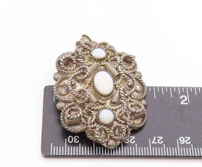 925 Sterling Silver Vintage Brooch ISRAEL Opal Twisted Rope Floral Pin  BP11910