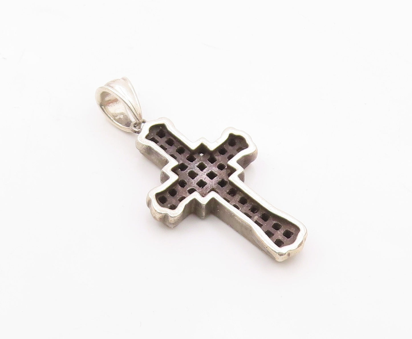 925 Sterling Silver   Vintage Cubic Zirconia Religious Cross Pendant  PT12768