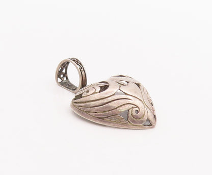 925 Sterling Silver Vintage Pendant Domed Swirly Carved Love Heart  PT23366