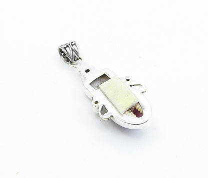 925 Sterling Silver  Vintage Cowrie & Spotted Shell & Amethyst Pendant  PT3102