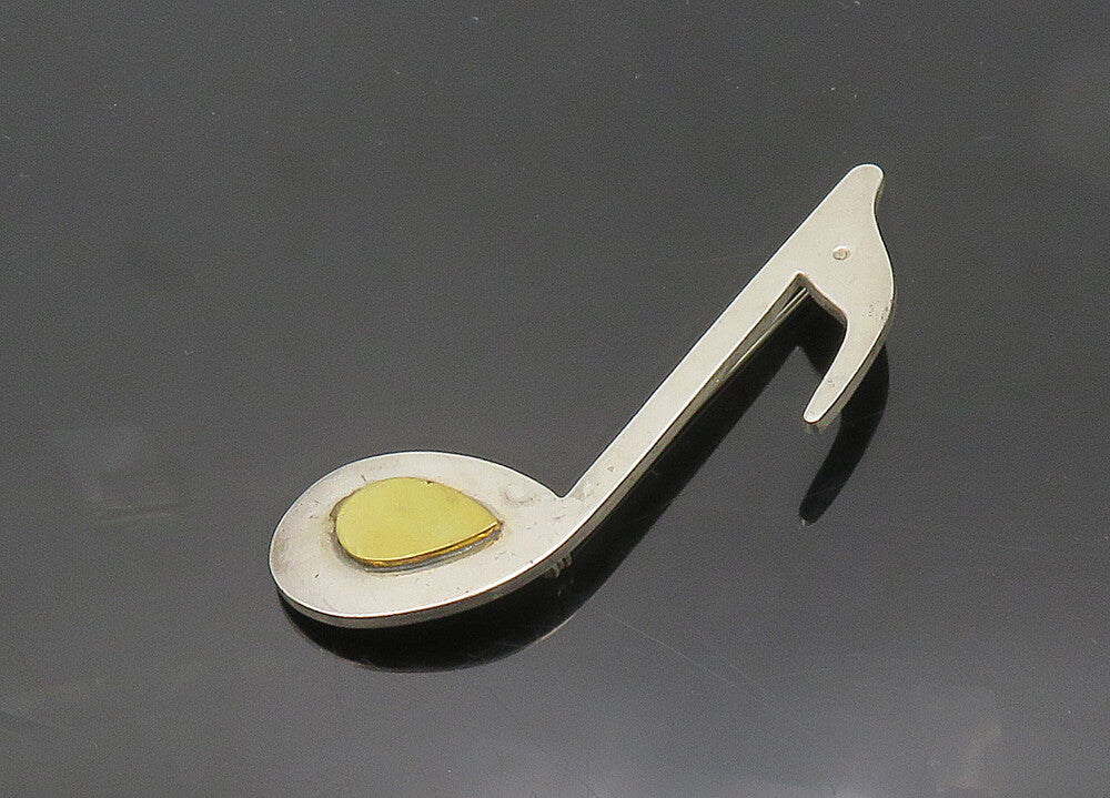 MEXICO 925 Sterling Silver  Vintage Two Tone Music Note Brooch Pin  BP7795