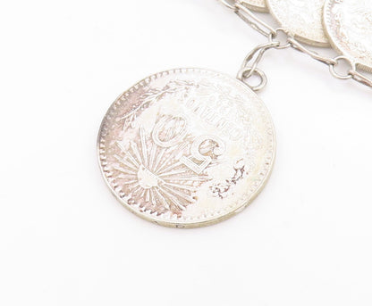 925 Sterling Silver Vintage Bracelet Modernist Mexican Peso Coin Link  BT12051