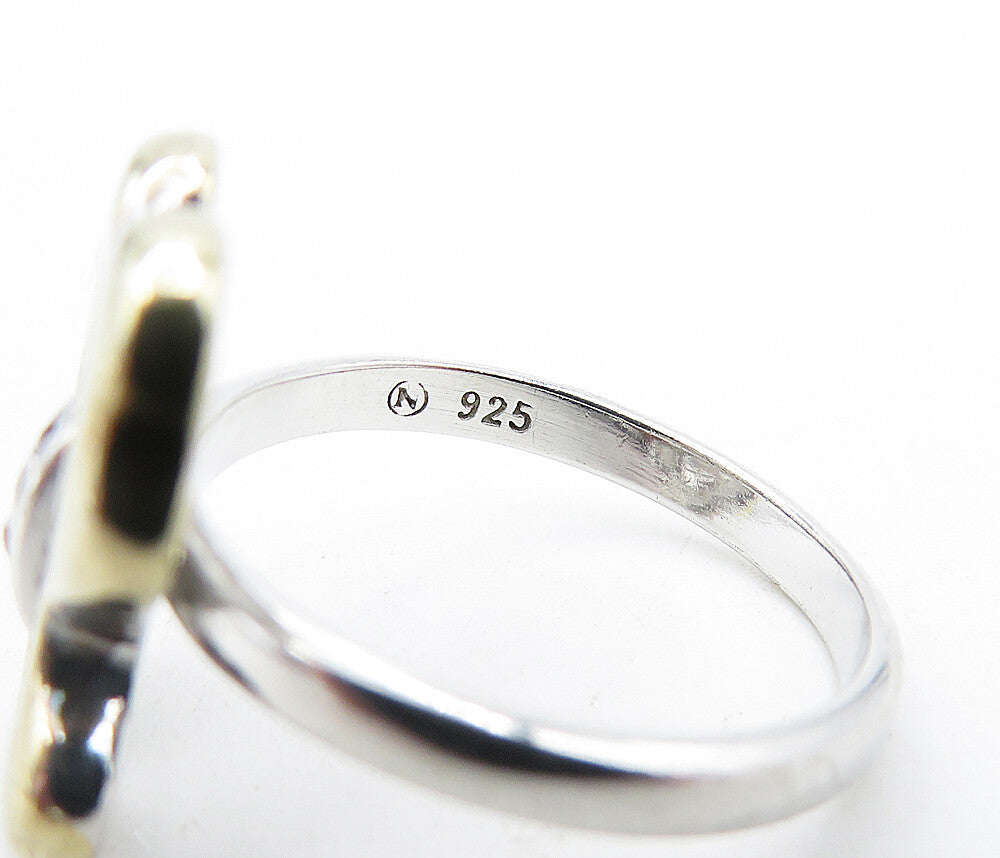 925 Sterling Silver  Topaz Two Tone Shiny Open Design Band Ring Sz 6  RG5283