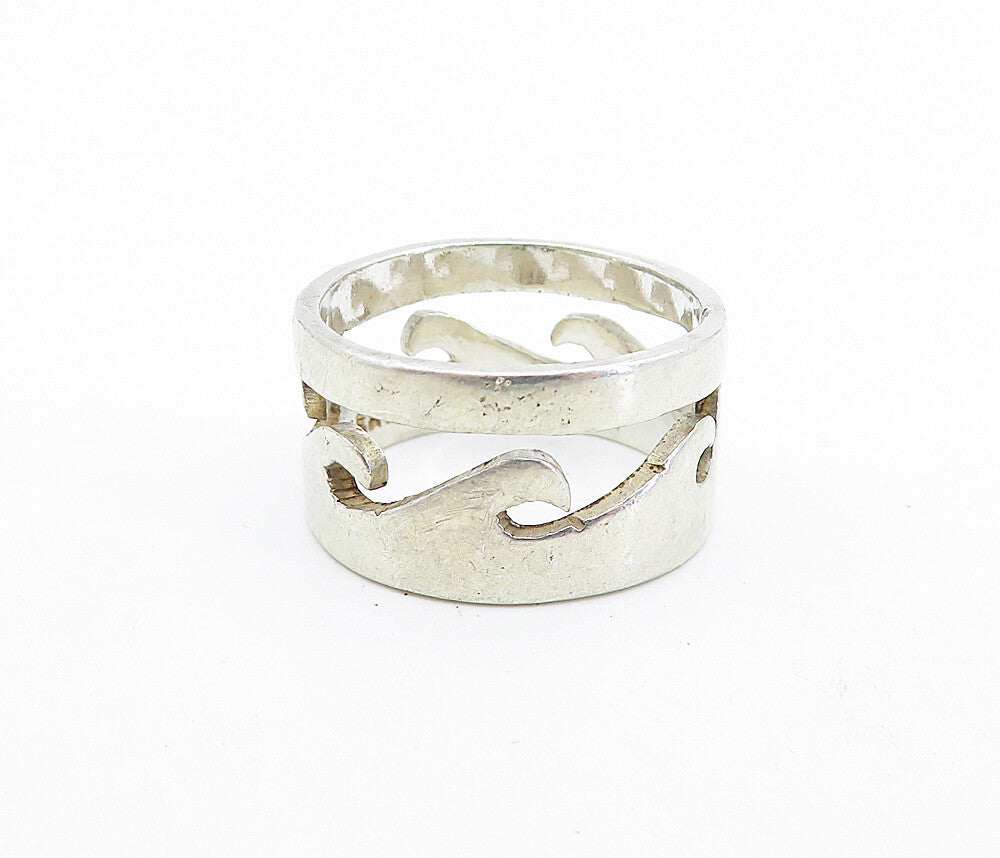 MEXICO 925 Silver  Vintage Cutout Ocean Waves Design Band Ring Sz 7  RG6965