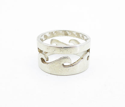 MEXICO 925 Silver  Vintage Cutout Ocean Waves Design Band Ring Sz 7  RG6965